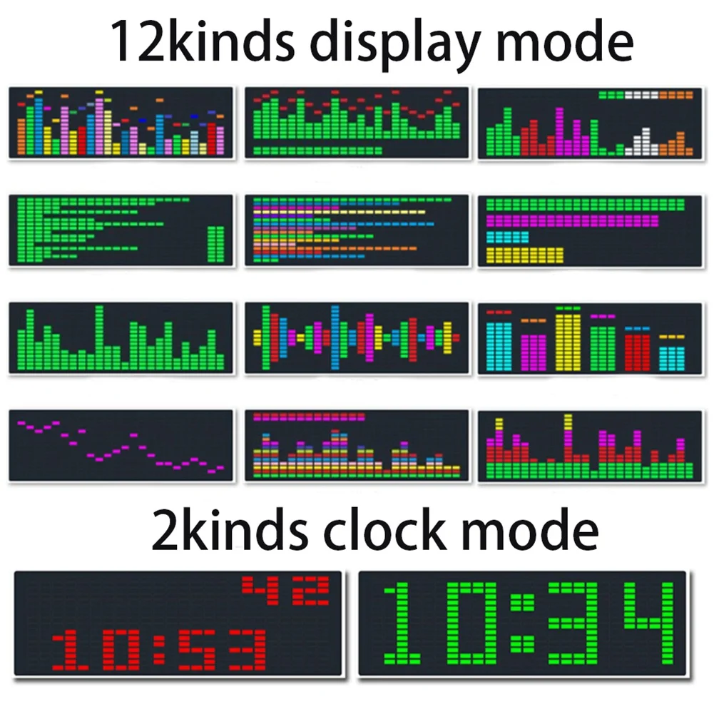 LED الموسيقى الطيف إيقاع أضواء استشعار الصوت 1624 RGB مؤشر مستوى الغلاف الجوي مع عرض الساعة (التحكم في الأسلاك)