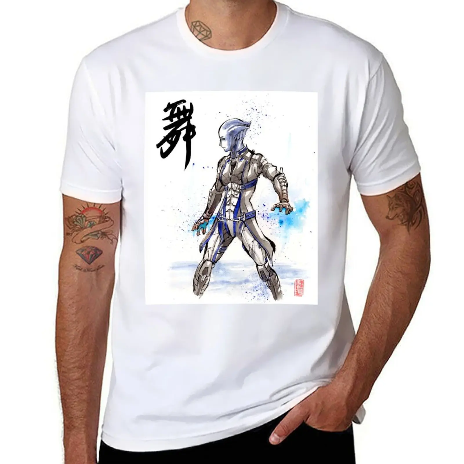 

Mass Effect Liara Sumie style with Japanese Calligraphy T-Shirt cotton t shirt man man t shirt cotton T-Shirt