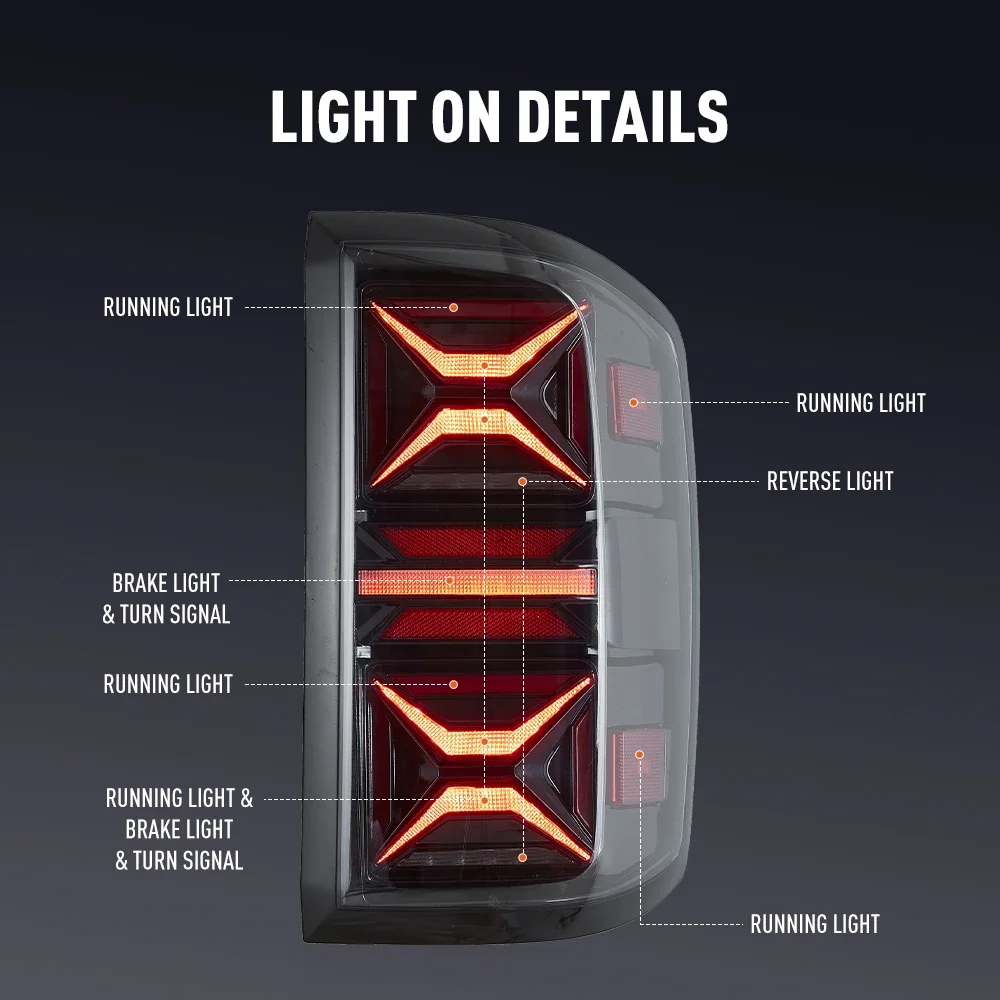 Светодиодные задние фонари для Chevorlet SILVERADO 2014-2018, задние фонари, задние фонари с тормозом, реверсивные противотуманные фары, указатель поворота