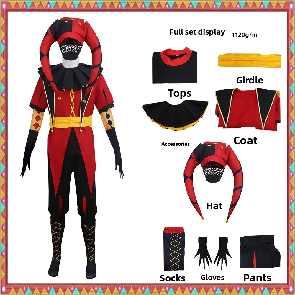 Costume de cosplay Pierrot de cirque pour homme, uniforme de clown, tenue de jeu de rôle, costume de fête d'Halloween et de carnaval