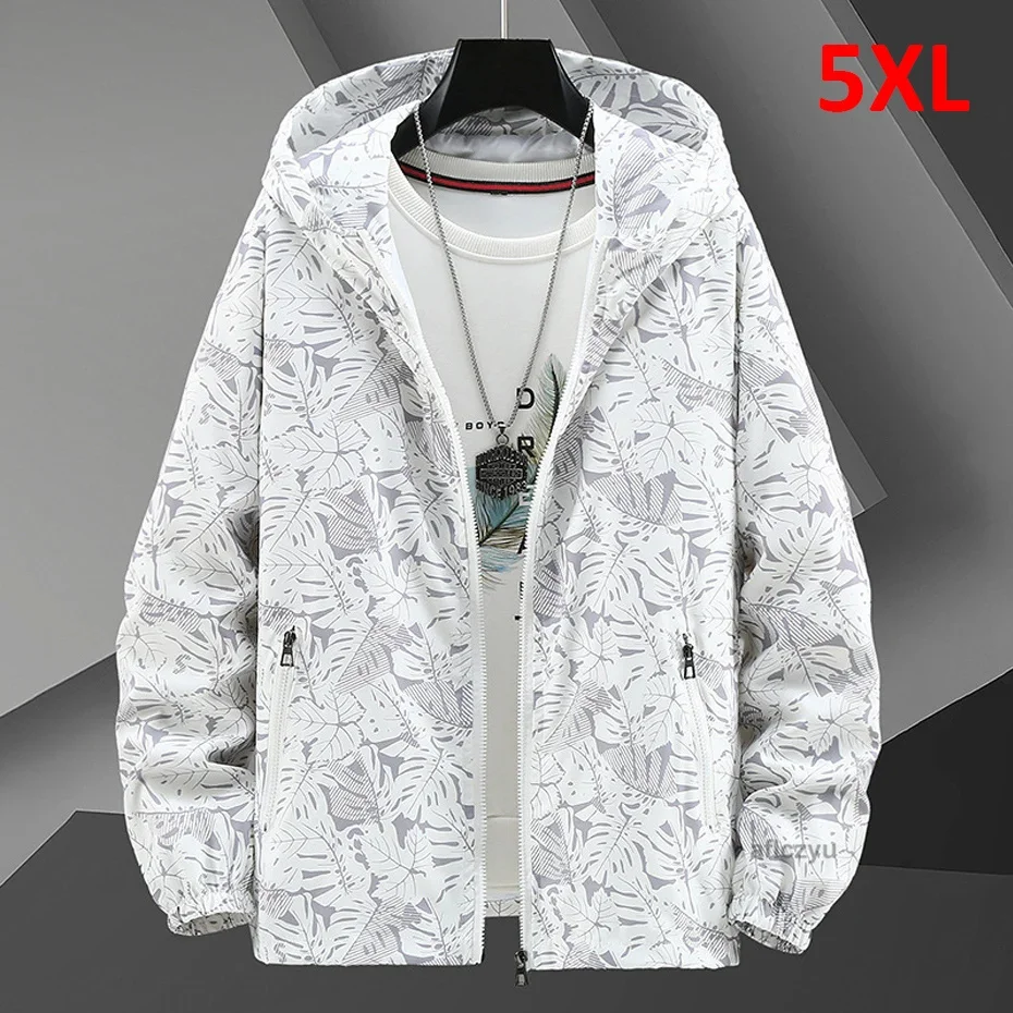 5XL Plus Size Sun-protective Jackets Men Summer Thin Print Design Fashion Casual Fishing Clothes Big