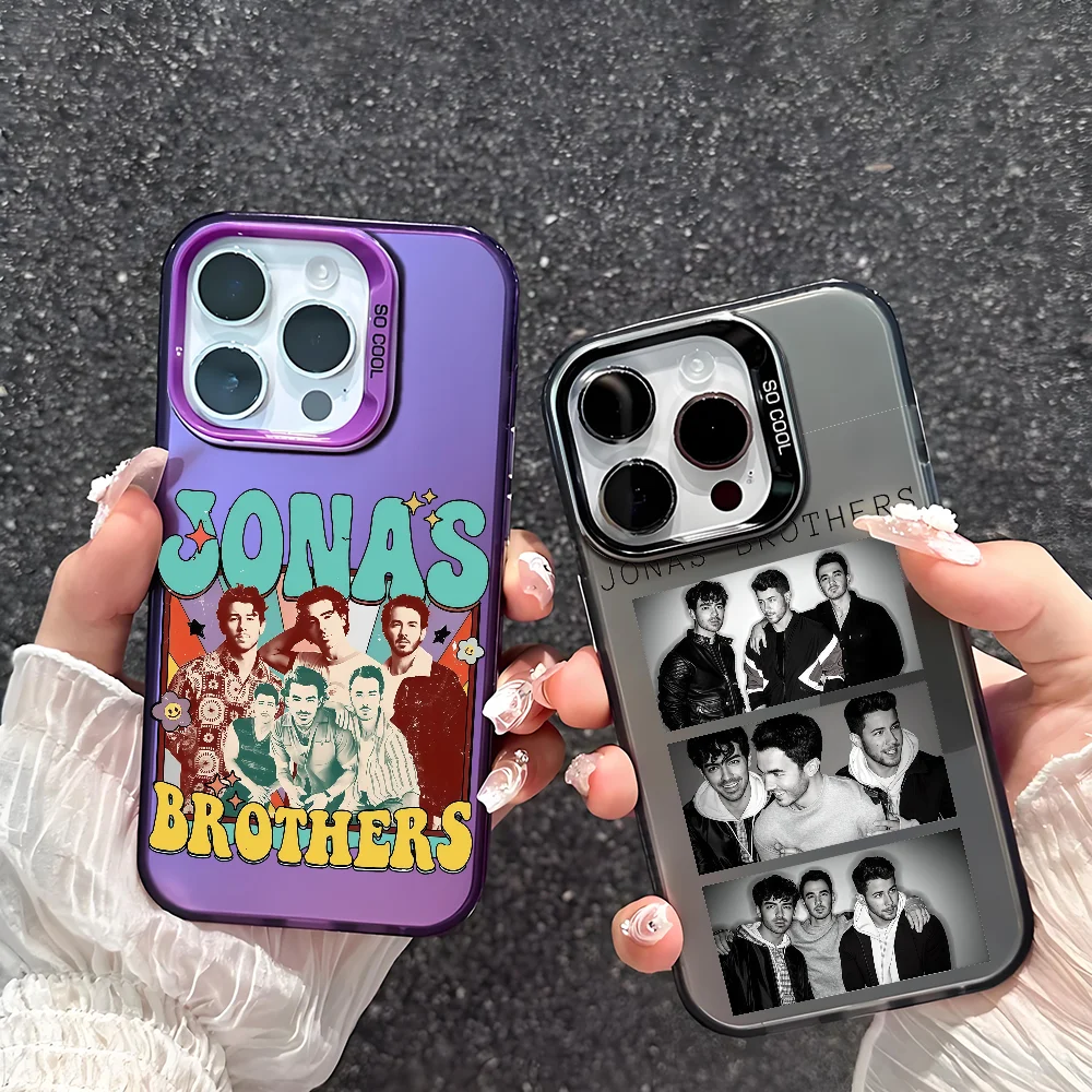 Funda para Teléfono J-JONAS B-BROTHERS para iPhone 17 16 15 14 13 12 11 Pro Max Plus Mini, Carcasa IMD Color Plata
