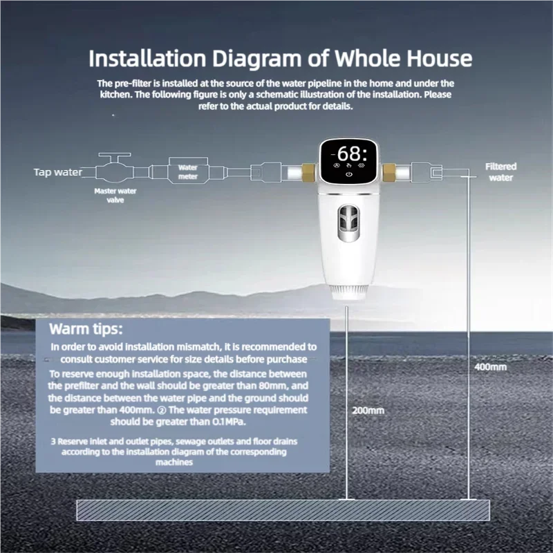 Auto Touch-Screen matic Flushing Backwash Prefilter Spin Down Sediment Water Filter Central Whole House Purifier System