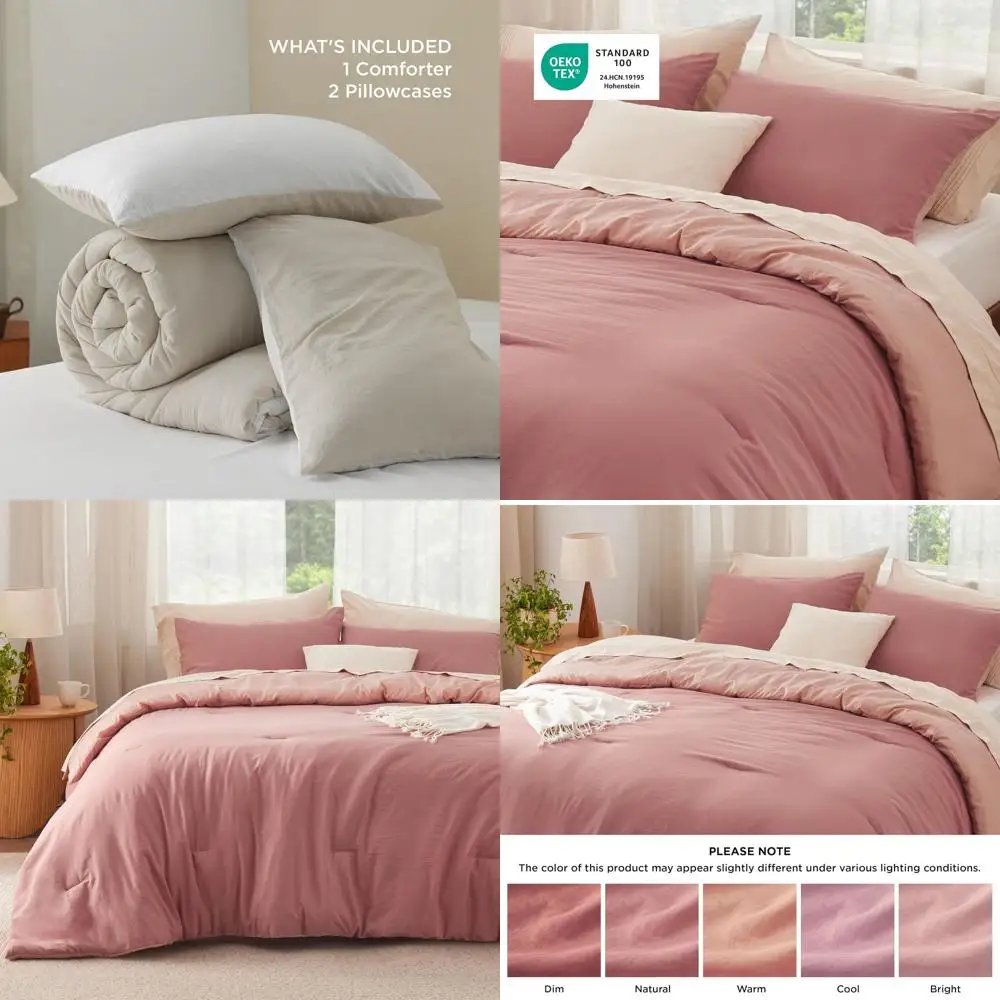 

Комплект постельного белья из 3 предметов из розовой глиняной ткани: легкое одеяло и 2 наволочки