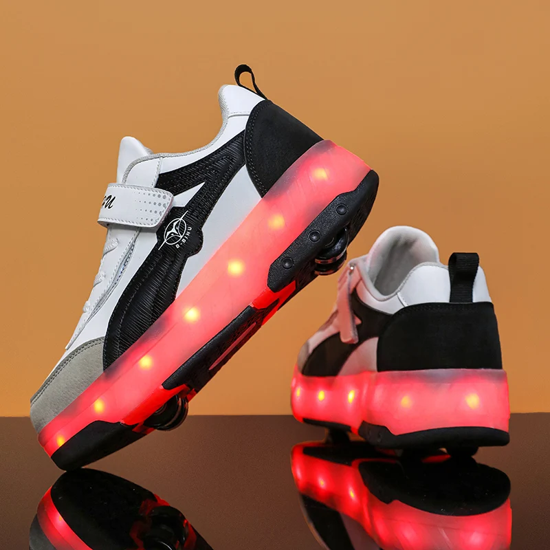 

Fall Boys' Roller Sneakers: No-Tie 4-Wheel Retractable Cool Skates, Kids' Student Wheeled Shoes