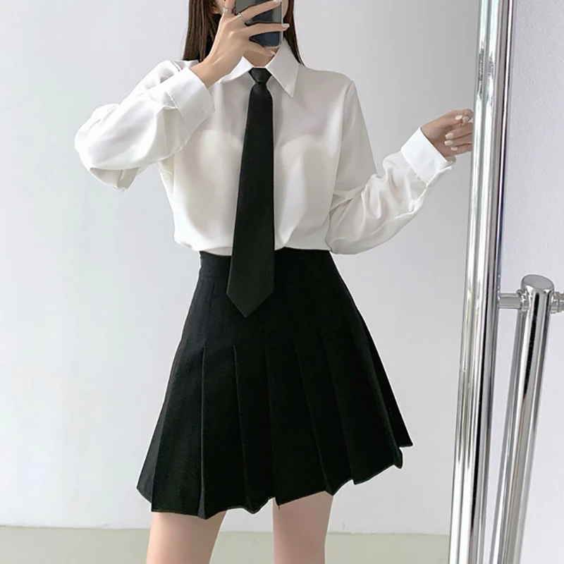 Basic style Long Sleeve White Blouse Shirt For Boys Girls Middle High School Uniforms School Dress Jk Uniform Top + Tie