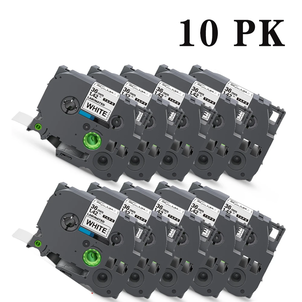 

10 PCS 36mm Label for Brother TZ261 Black on White Laminated Cassette Ribbon Tz261 Compatible for Brother P-touch Label Maker