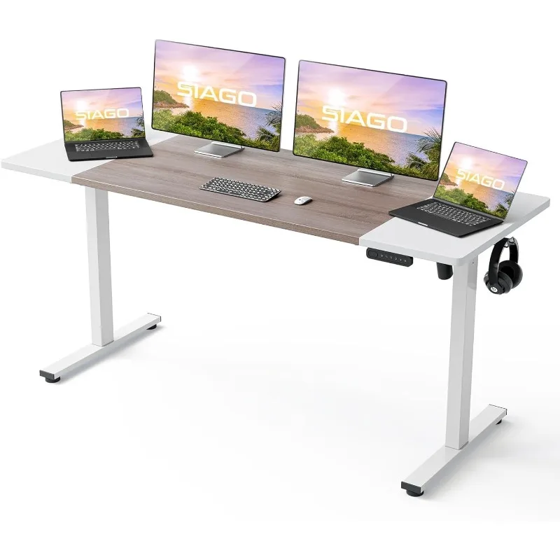 Electric Standing Desk Adjustable - 63 X 24 Inch Sit Stand Up Desk with Cable Management - 3 Memory Preset Adjustable Height