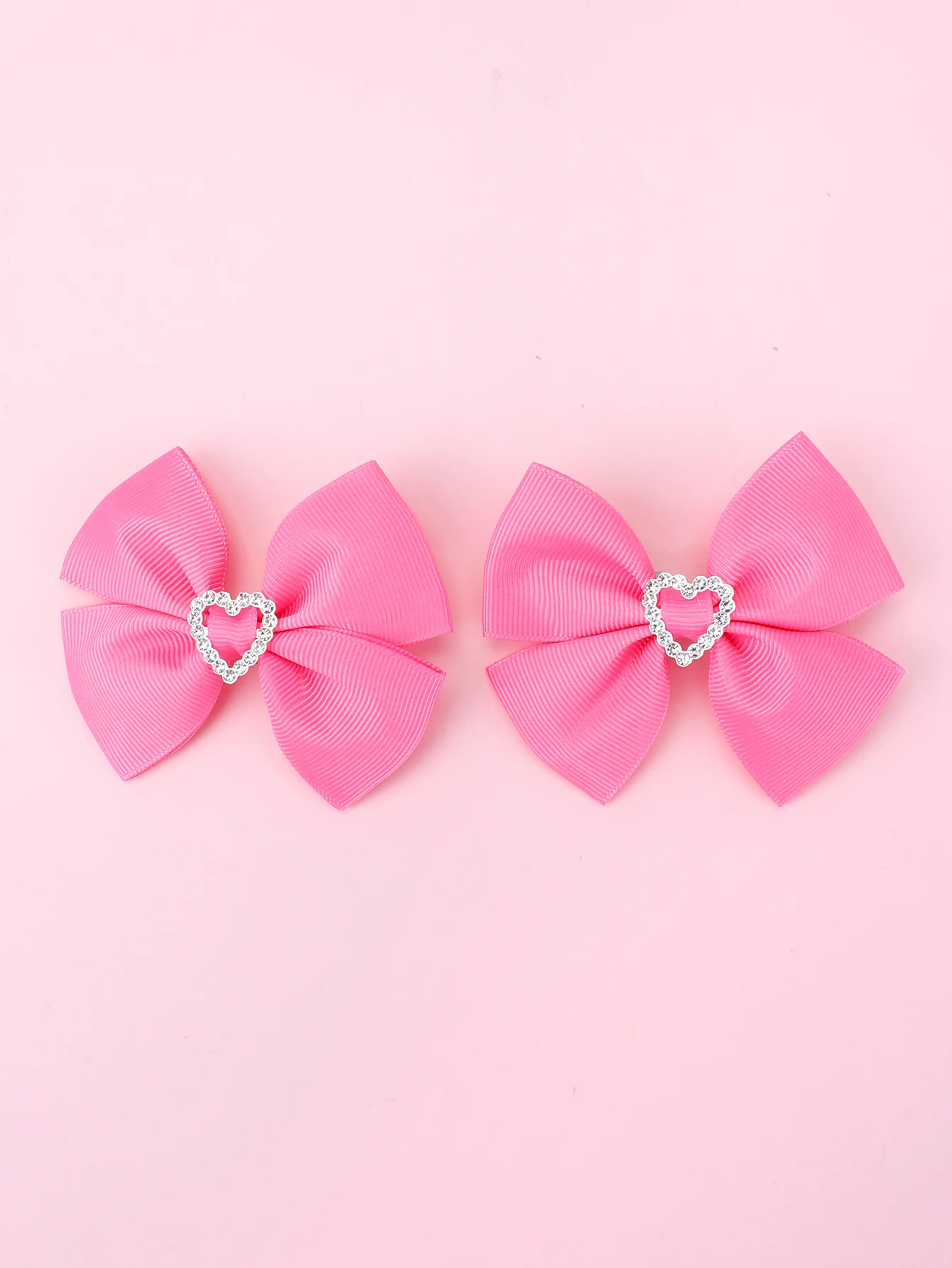 2pcs Love Heart Rhinestone Decor Hair Bow Clip Pure Color Ribbon Alligator Hair Clips Women Girls Hair Headwear Accseeories