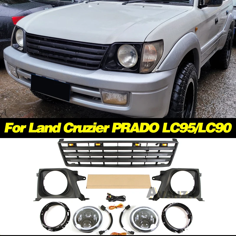 Front Grille W/Lights headlight Light frame Bumper Auto Parts Accessories Fits For Land Cruzier PRADO LC95/LC90 Grill