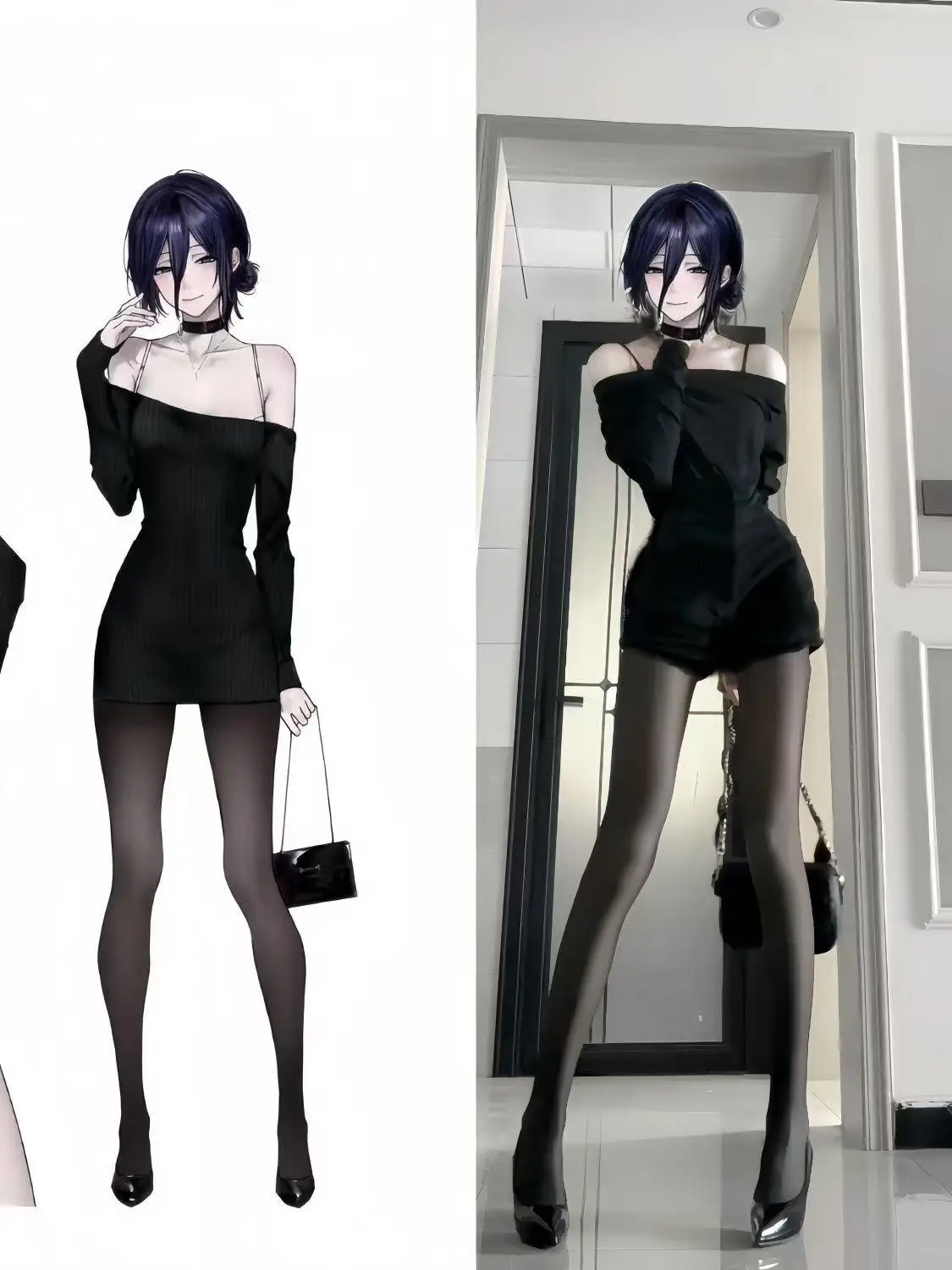 

Chainsaw Man Reze Cosplay Dress Mommy Style Bodycon Pencil Skirt and wig