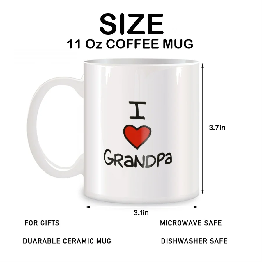 I Heart Grandpa Mugs For Dad Grandpa Men Birthday Novelty Coffee Ceramic Tea Cups White 11 oz