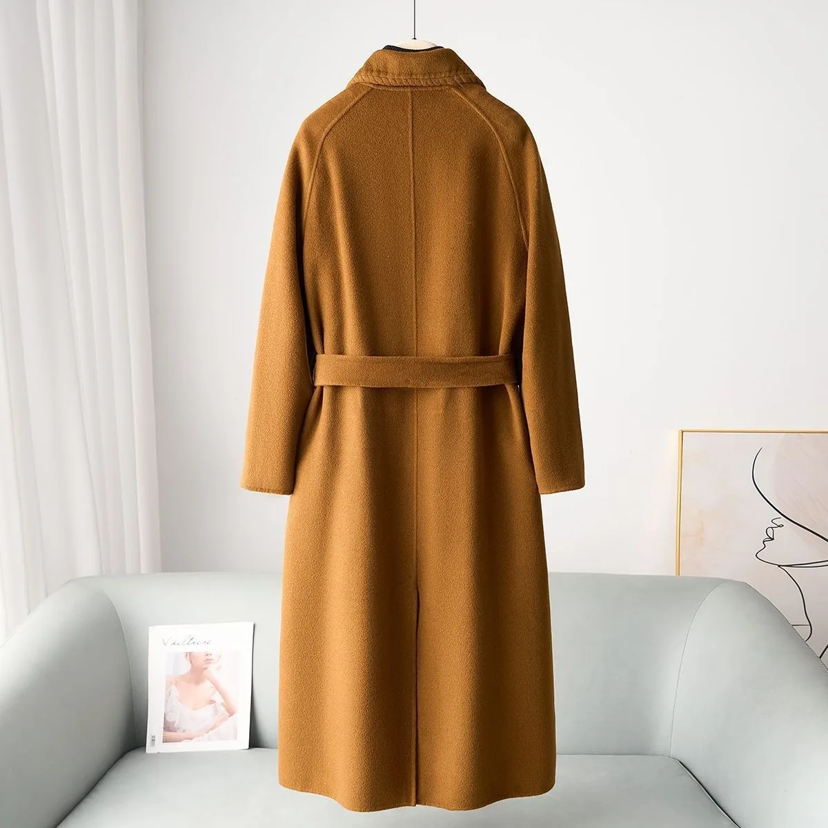 معطف صوفي طويل من الكشمير بنسبة 10.8% للنساء لخريف وشتاء 2025 سترة جديدة من النايلون على الوجهين #6