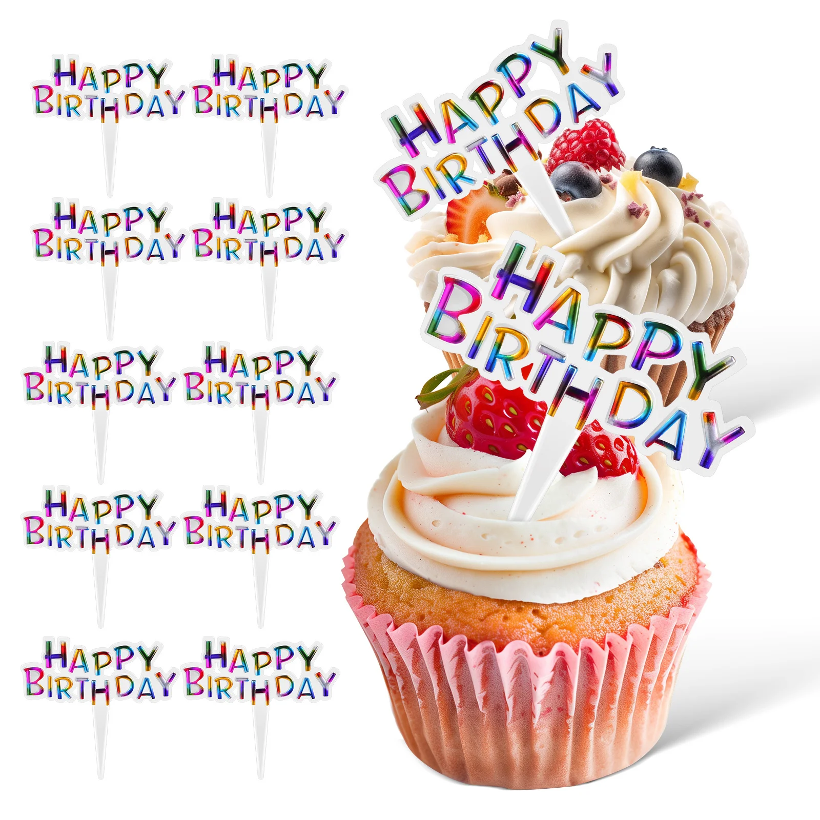 

100Pcs Happy Birthday Cake Toppers Colorful Plastic Decorations for Birthday Party Centerpiece Cupcake Picks Cake Ornaments