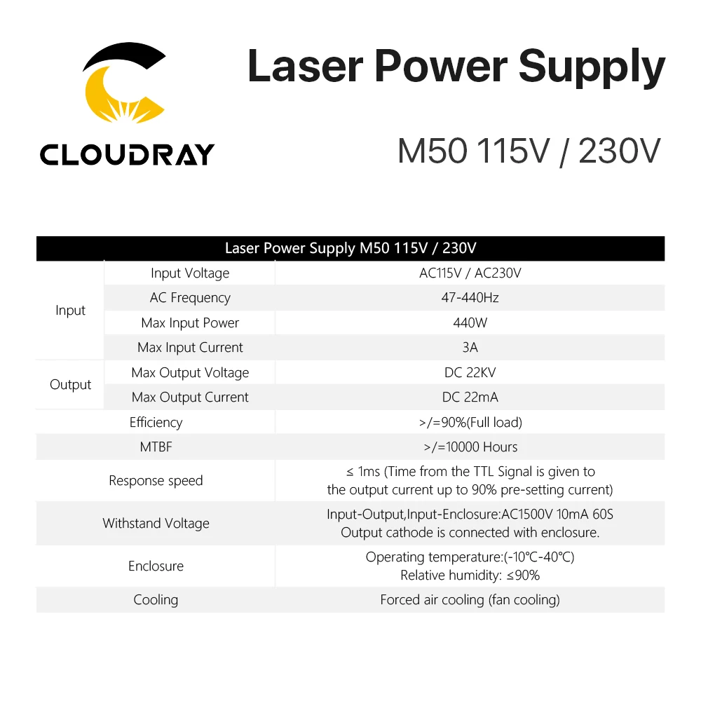 Cloudray 50W CO2 Laser Power Supply 3A Output  for 45-50W Laser tube CO2 Laser Engraving Cutting Machine M50