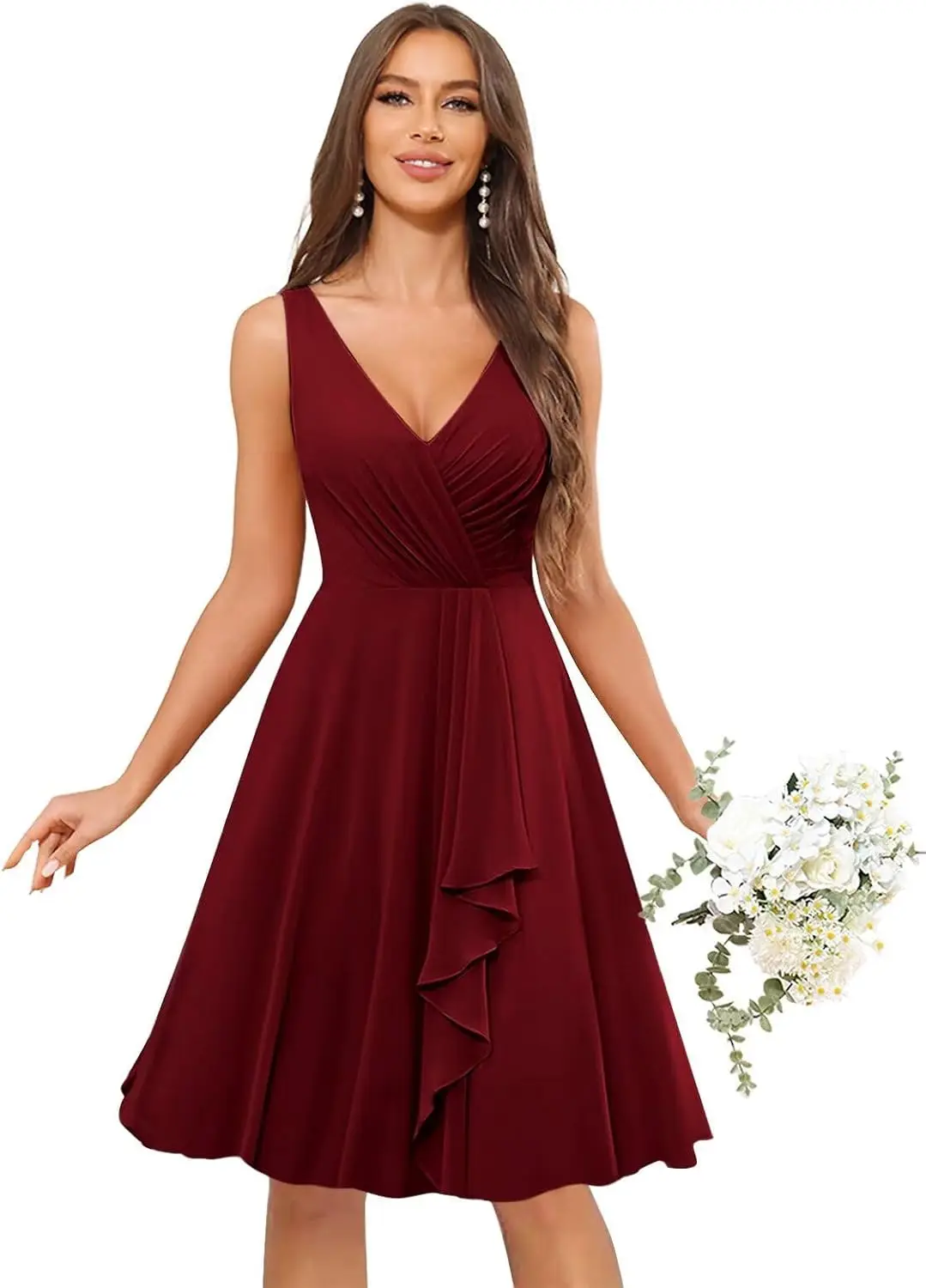 v-neck-short-bridesmaid-dresses-for-women-knee-length-pleated-ruffles-chiffon-evening-gown-with-pockets-party-dresses-ball-gown