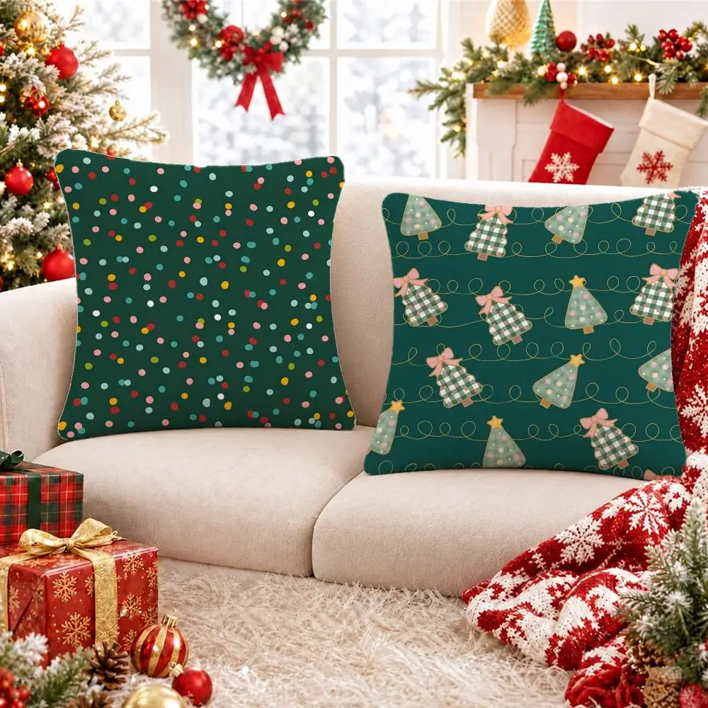 beautiful Christmas lights Cushion Cover Short Plush Pillowcase, Sofa Bedroom Home Decor & Holiday Gift