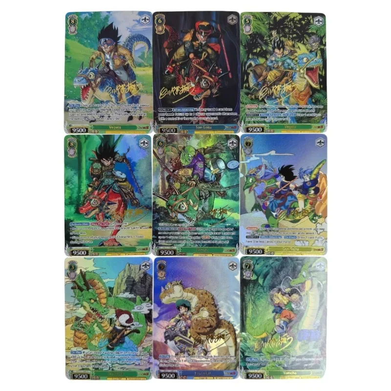 9PCS/SET Dragon Ball Riding Dragon Series Son Goku English Version DIY Flash Card Anime Classics Game Collection Cards Toy Gift