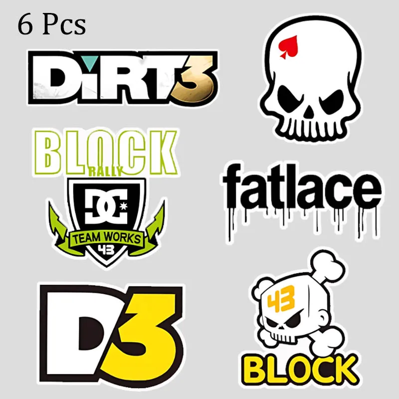 

6 Pcs D3 Racing Game Stickers Skeleton Skull Cute Decals Vinyl Matte Sticker for Car Helmets Skateboards Laptops DIY Decoration