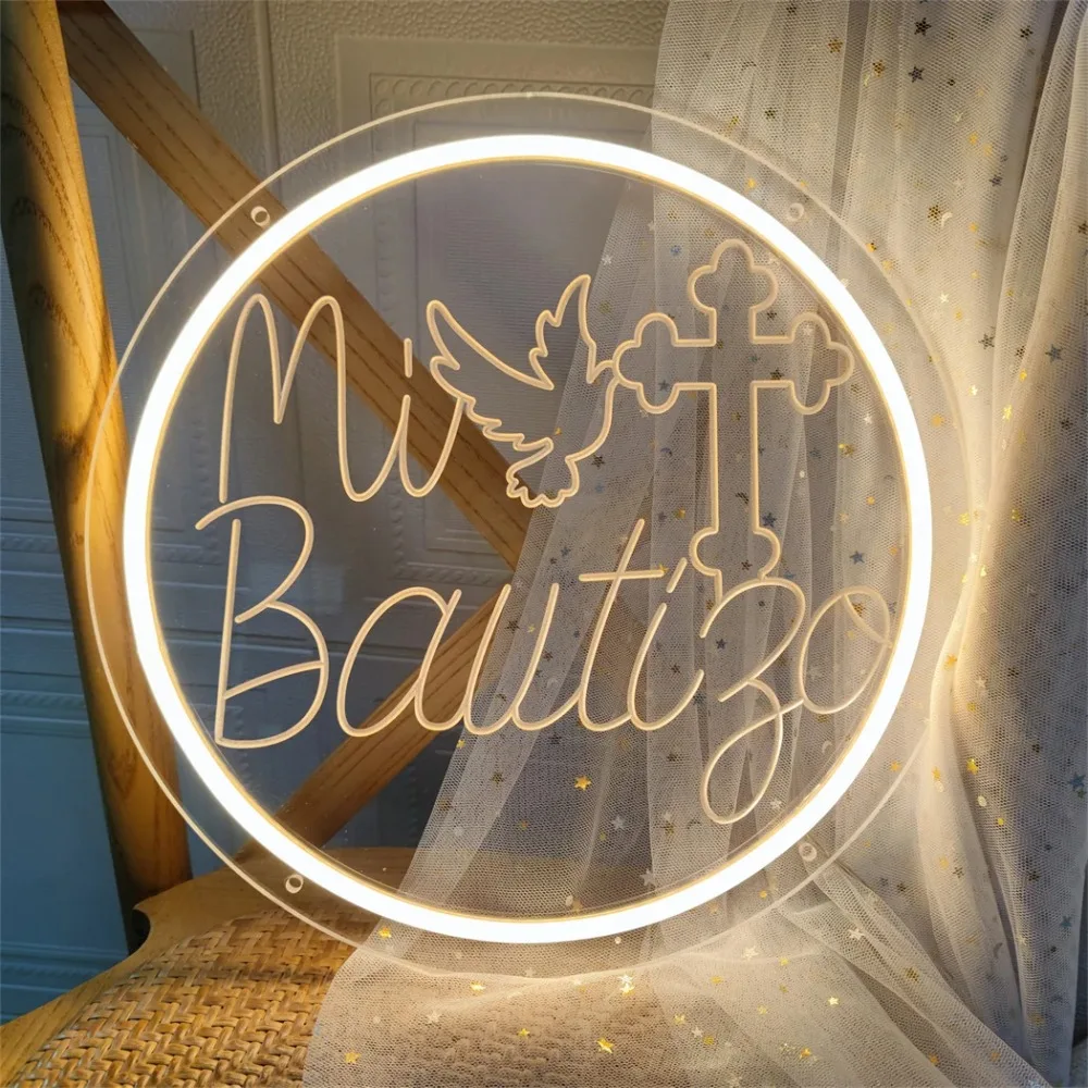Mi Bautizo LED Neon Sign Baptism Decorations for Boys Girl Recuerdos de Bautizo Neon Light for Birthday Party Bedroom Wall Decor