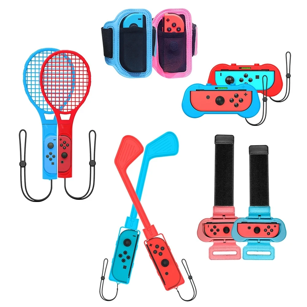 

JYS 10-in-1 Somatosensory Sports Accessories Set for Switch Golf Club Wristband Leg Strap Tennis Racket Set Gaming Accessories