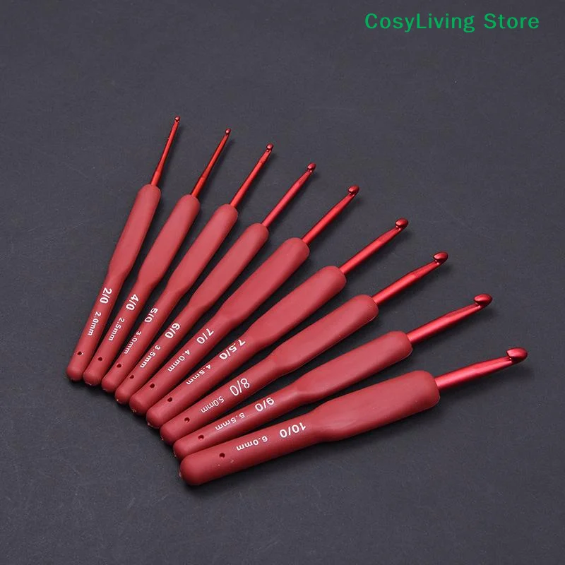 9Pcs Red Crochet Hook Ergonomic Handle Extra Long Knitting Needles For Arthritic Hands For Beginners And Crocheting Yarn