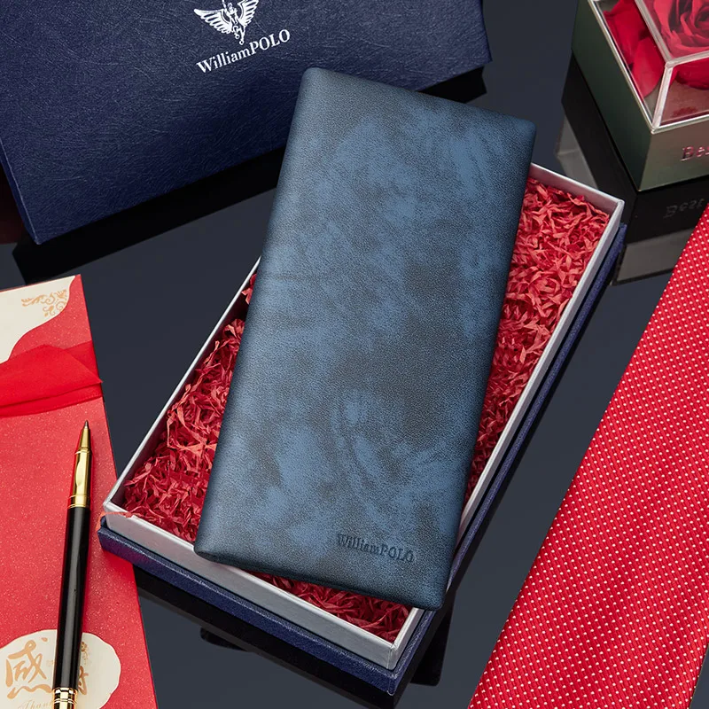 WILLIAMPOLO Genuine Leather Men's Wallet RFID Blocking Card Holder Organizer Wallet Men Business Vintage Zipper Male Purse