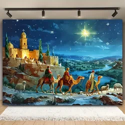 Merry Christmas background cloth cartoon Nativity with sheep scene suitable for living room outdoor decoration live photo booth