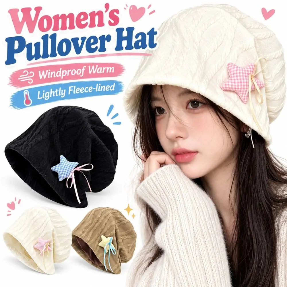 Star Pattern Women Postpartum Cap Fleece-Lined Warm Pullover Hat Windproof Soft Comfortable Brimless Cap Air-Conditioned Rooms