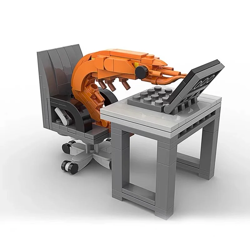 Figuras creativas de camarones simulados para escritorios y sillas con modelo de ensamblaje MOC, regalos navideños perfectos para hombres y mujeres jóvenes
