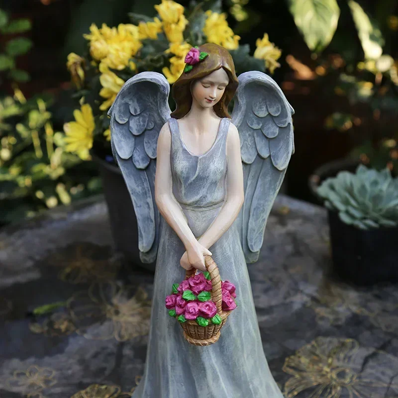 Outdoor Gardening Resin Figure Little Angel Flower Fairy Ornaments Courtyard Park Figurines Decoration Balcony Furnishing Crafts