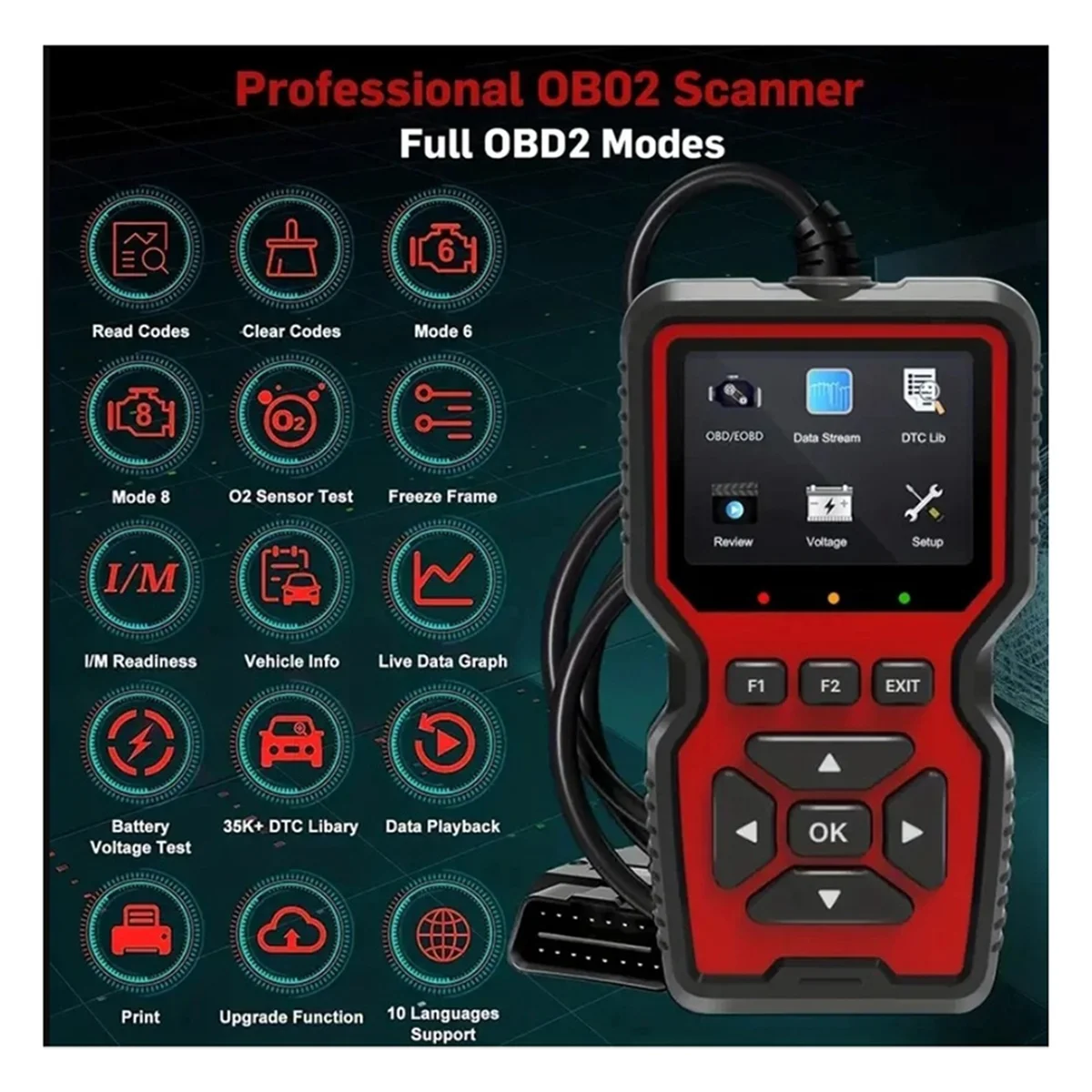 OBD2 Scanner Live Data Professional Mechanic Diagnostic Code Reader Tool For Check Engine Light Battery Voltage Test