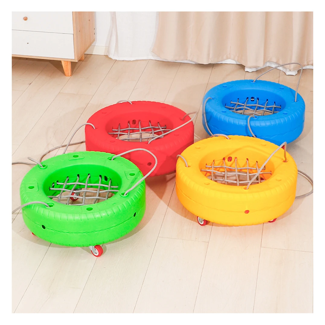 Plastic tyres with net and 4 universal wheels children from 3 years Improving hand foot coordination tire trolley