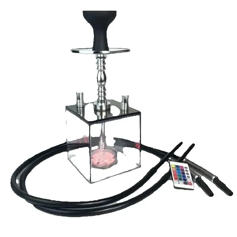 

Cube Acrylic Hookah Set with 2 Hoses, LED Lights, Silicone Bowl, Shisha Water Pipe for Smoking