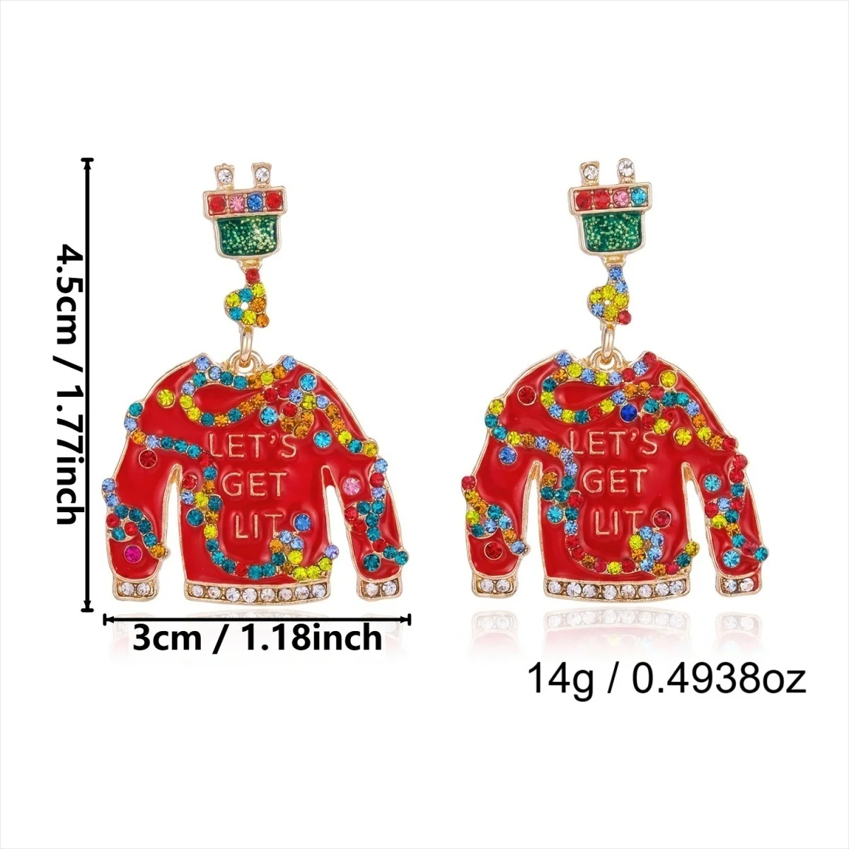 Bunte Strass-Weihnachtspullover-Geschenkbox-Ohrhänger für Damen, Weihnachts-Schneeflocken-, Schlittschuh-, Glühbirnen- und Haus-Ohrringe, Schmuck – Detail 34