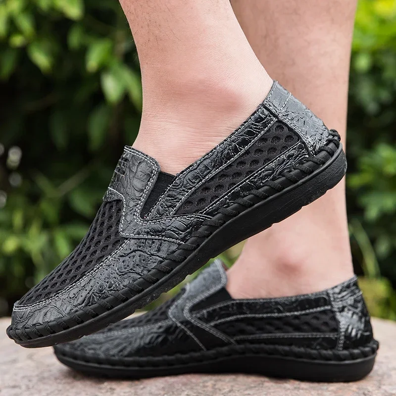 Mesh Breathable Shoes for Men Sneakers Spring Fashion Non-slip Slip-on Men Shoes Outdoor Big Size 46 Low-top Men's Driving Shoes