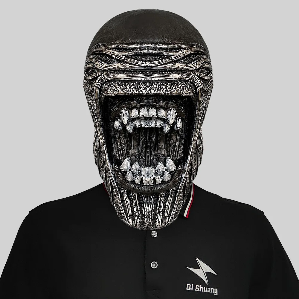 Máscara de xenomorfo de terror para hombre, accesorios de disfraz de película alienígena, casco aterrador para Halloween, Carnaval, juego de rol