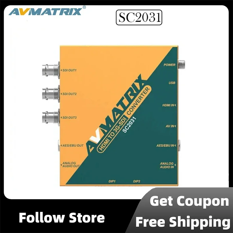 

AVMATRIX SC2031 3G-SDI To HDMI Scaling Converter Triple Parallel SDI Outputs Audio Embedding with DIP Switches Control