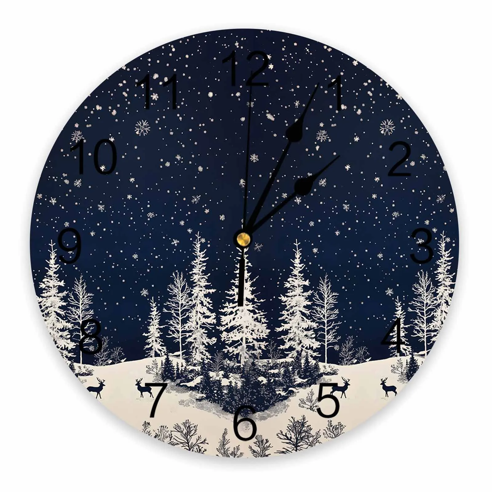 Christmas And Winter Reindeer Snow Scenery Wall Clock Large Modern Kitchen Dinning Round Wall Clocks Watches Living Room