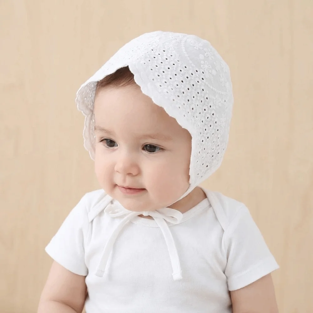 

Simple White Baby Lace Hat Princess Breathable Summer Sun Hat Embroidery Korean Style Newborn Cap Infant