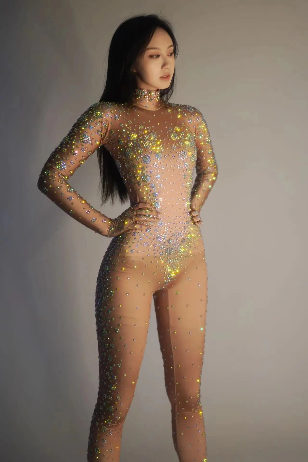 

Elastic Onepiece Suit Womens Pole Dance Costume Complete Set Of Water Diamond Birthday Party Carnival Costume Bar Dancer Costume