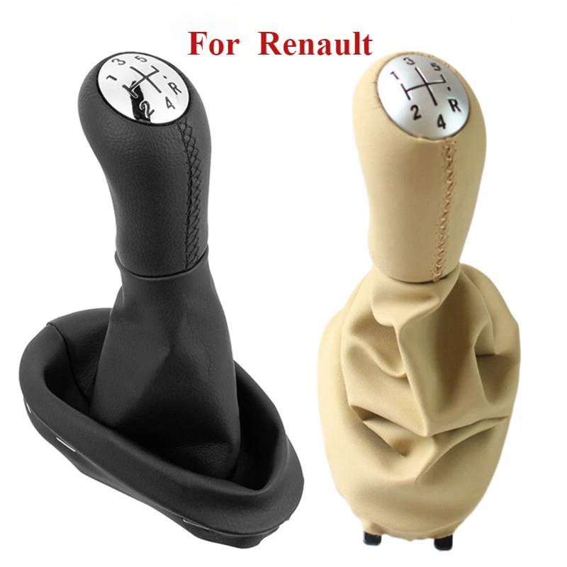 Leather ABS Car Gear Shift Knob for Renault Clio 2 3 Megane 2 Scenic 2 Kangoo 5 Speed with Boot Cover Lever Stick Gaitor