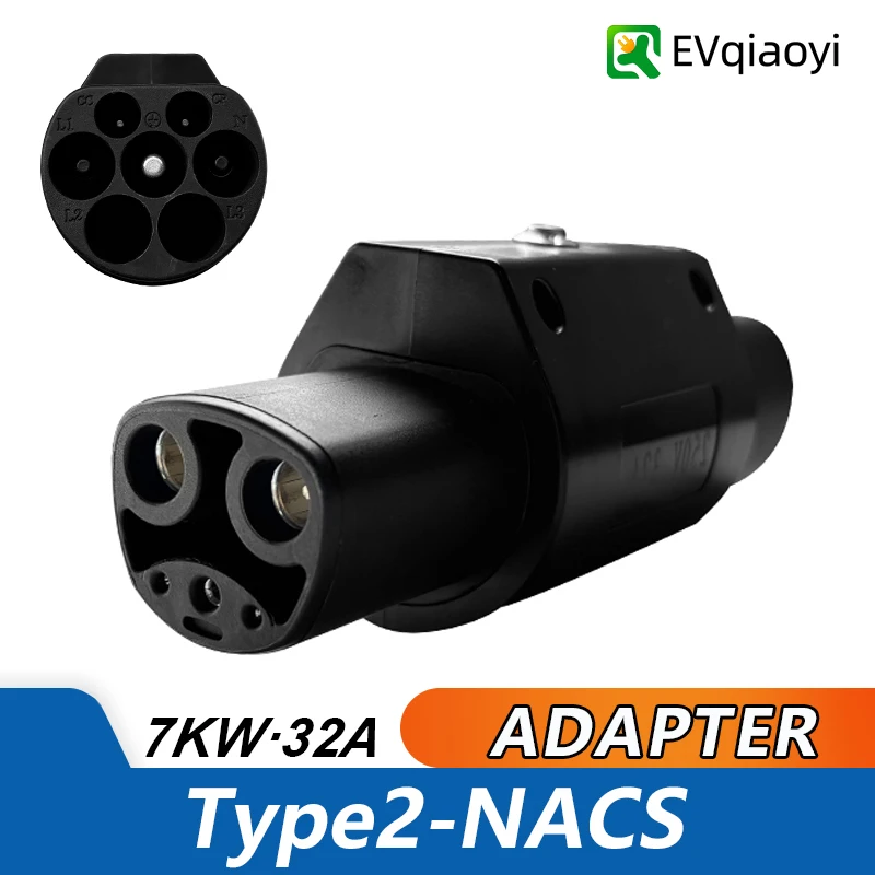 

Адаптер для зарядки EVqiaoyi Type2 к NACS EV 32A 7 кВт Портативный адаптер для зарядных устройств EVs Type2 Pile Converter для Tesla Model S/X/3/Y