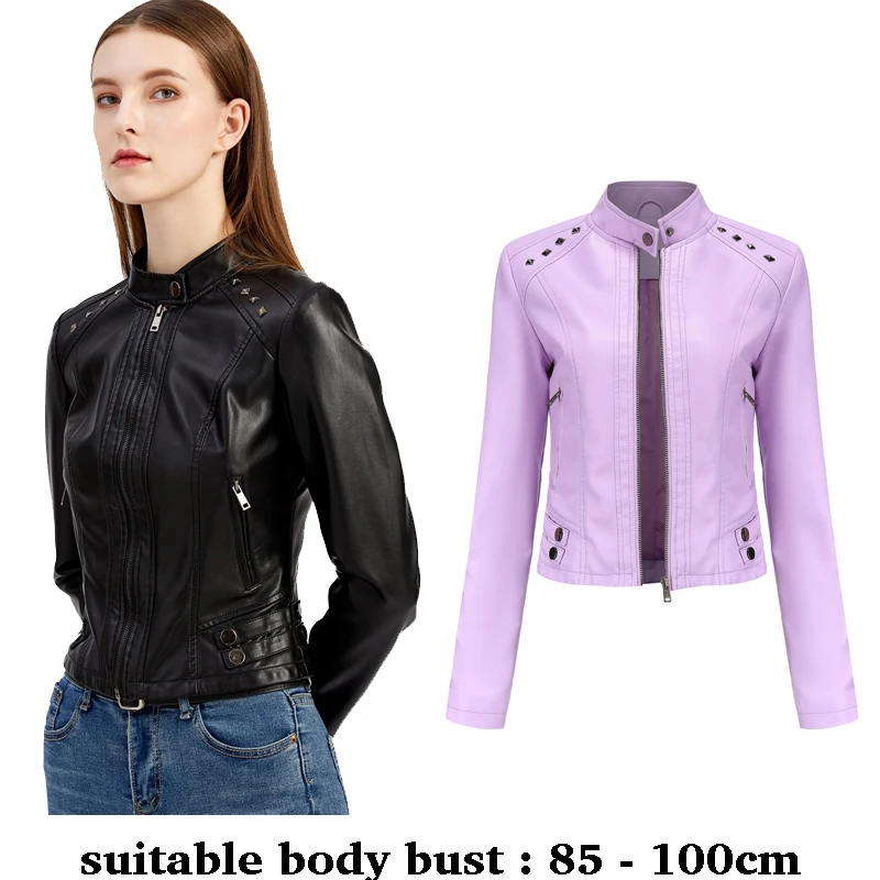 

Высококачественная кожаная куртка wslim с воротником-стойкой и заклепками, мотоциклетная куртка, новинка 2025, осенне-зимняя одежда, короткая фиолетовая, красная