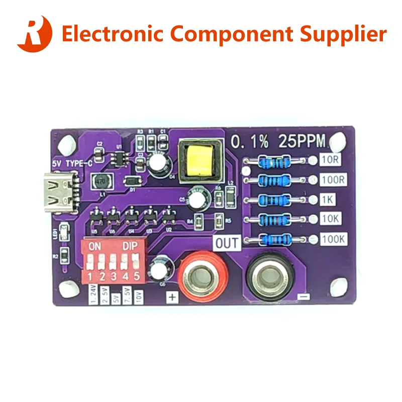 Precision Voltage Reference Module with 5 Channels 1.24V/2.5V/7.5V/5V/10V & 5Level 10R/100R/1K/10K/100K Resistors of Calibration