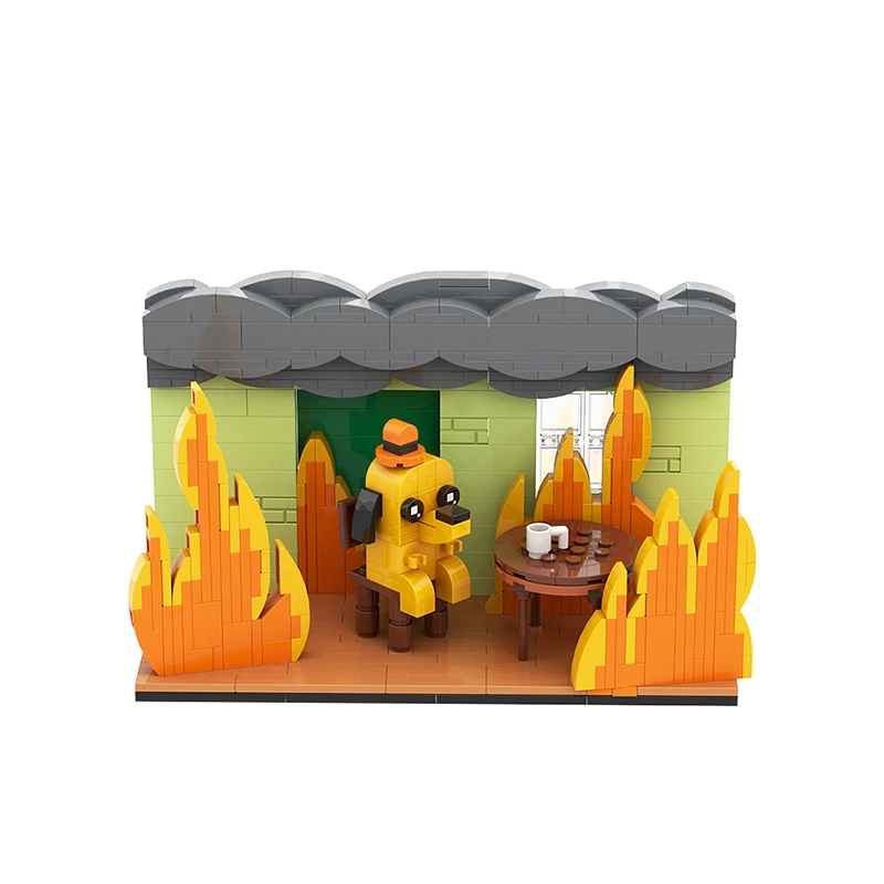 MOC This Is Fine Dog Building Block Soft Doll Cartoon Comic Blocks giocattoli creativi fai da te regalo educativo per bambini