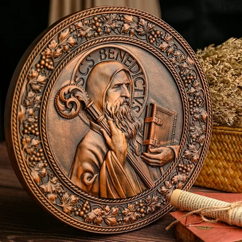 

Religious Figure vintage Saint Benedict Statue, Catholic Icon Church Home Room Desktop Ornament
