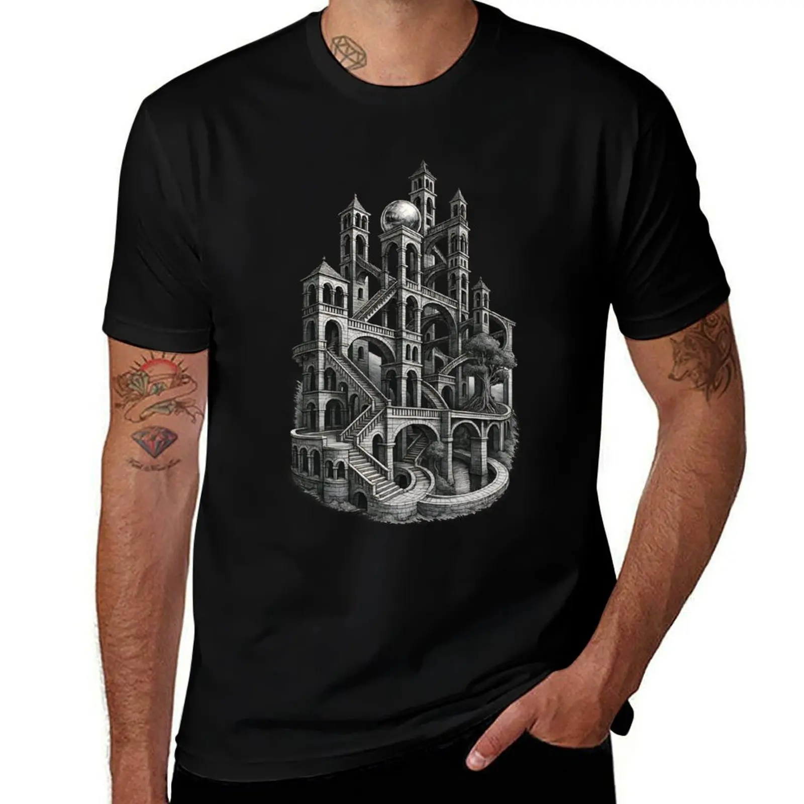 

Infinity Towers Modern MC Escher Inspired Impossible Architecture T-Shirt tops shirts graphic t shirt men