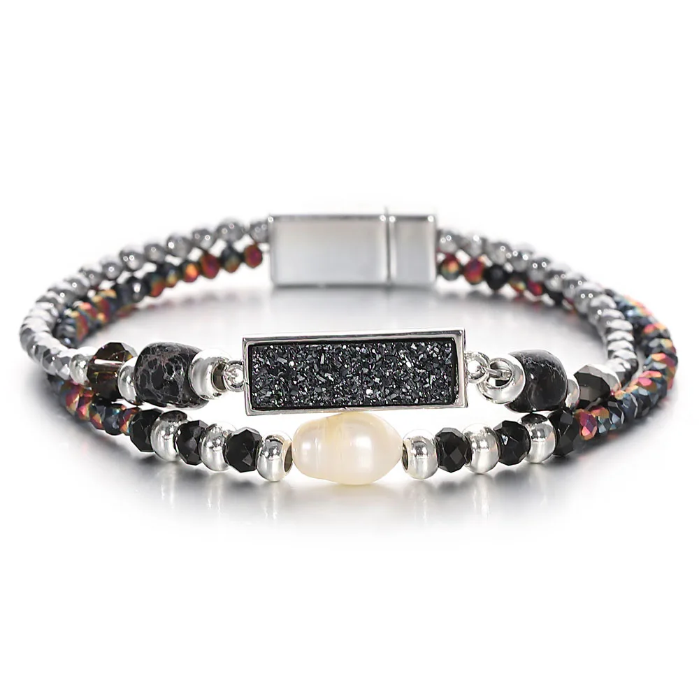 ALLYES Bohemian Colorful Crystal Pearl Beads Bracelet for Women Men Trendy Doublelayer Wrap Bangle Bracelets Party Jewelry