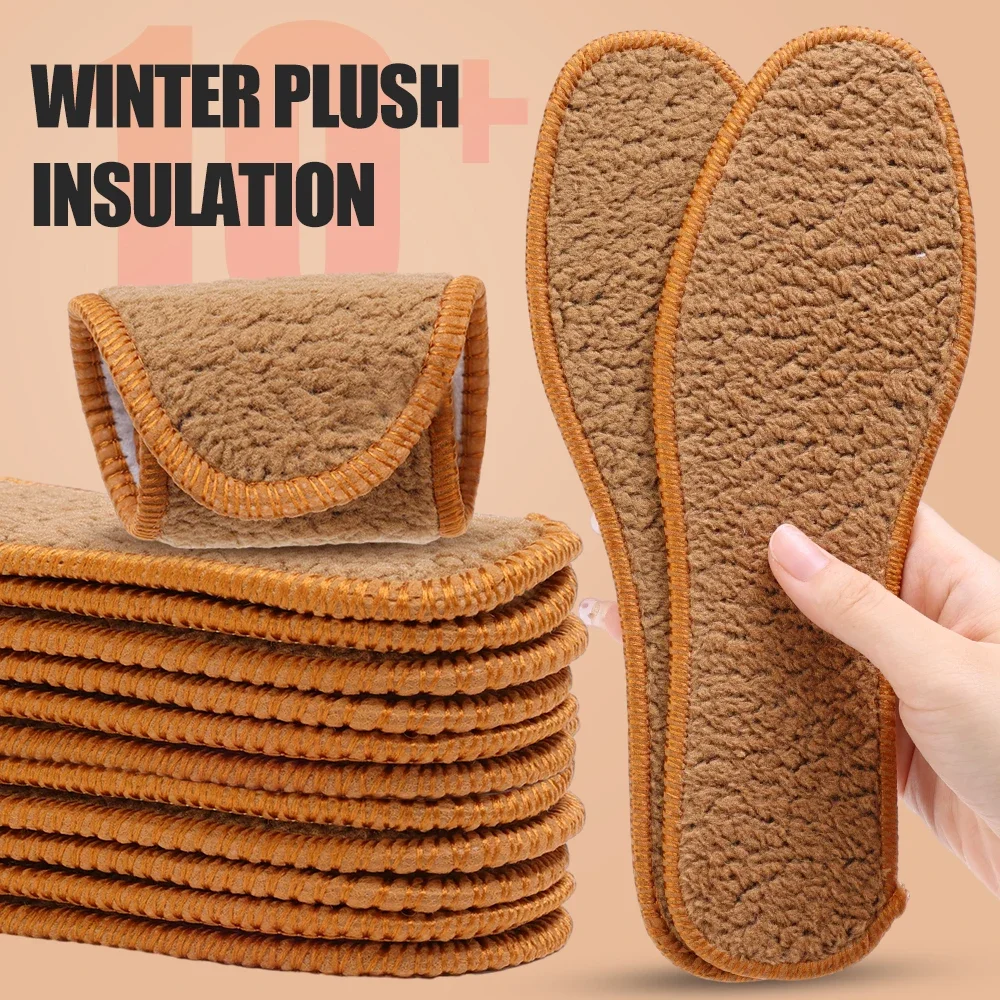 2/4pcs Winter Alpaca Wool Insoles Soft Plush Warm Thicken Foot Thermal Insole for Women Men Breathable Snow Boots Shoes Heat Pad